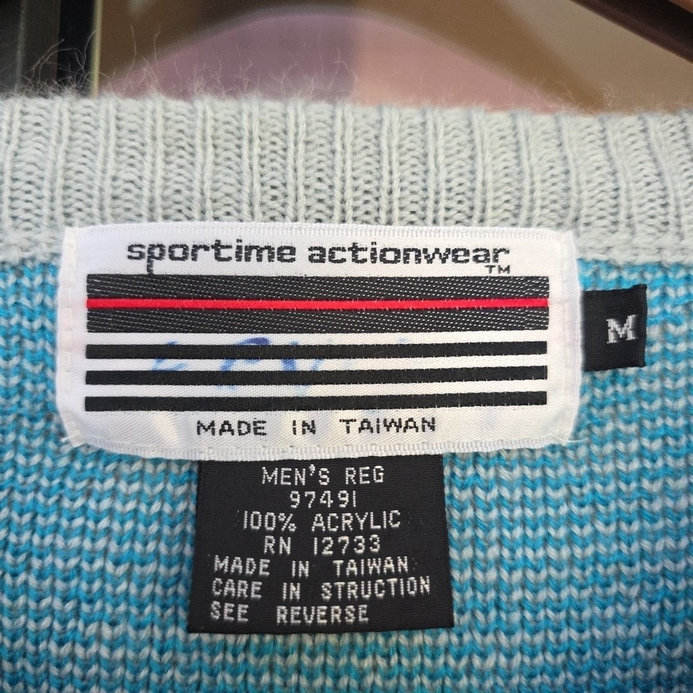 Vintage Sportime Actionwear Sweater Pullover Men Medium Blue Snowflakes Taiwan - Picture 5 of 7